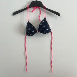 Vintage Hollister Navy & Hot Pink Triangle Bikini Top w/White Seagull Print